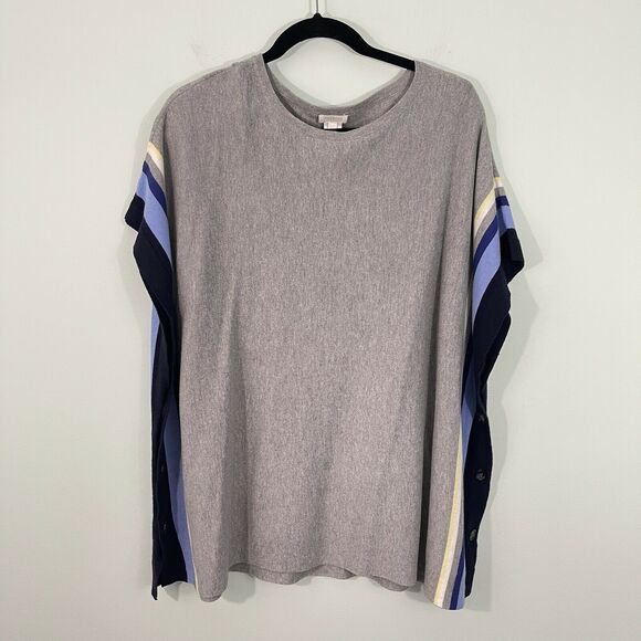 Talbots Women's Grey Colorblock Button Up Details Poncho Size S/M - Picture 1 of 8